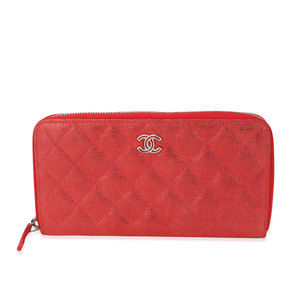 Chanel Metallic Red Nubuck Quilted L-Gusset Zip-Around Wallet